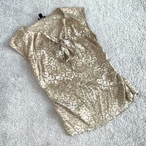 Ann Taylor Silk Gold Cheetah Sleeveless Blouse Top Womens Petite 4P